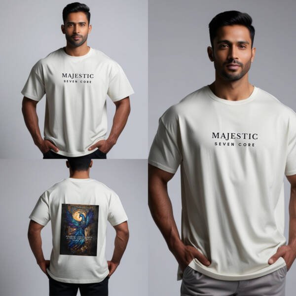 Seven Core Oversized Unisex T-Shirt – "Regal Peacock Sapphire" Adorn yourself in myth — where royalty takes flight. - Image 6