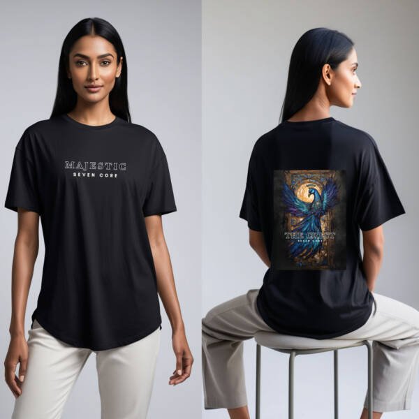 Seven Core Oversized Unisex T-Shirt – "Regal Peacock Sapphire" Adorn yourself in myth — where royalty takes flight. - Image 4