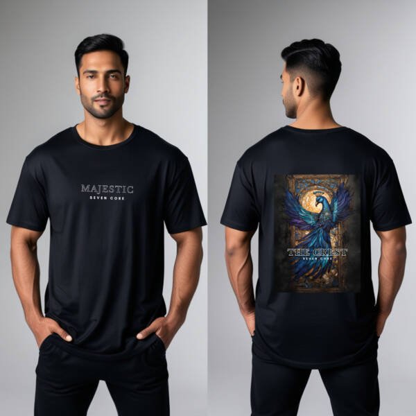 Seven Core Oversized Unisex T-Shirt – "Regal Peacock Sapphire" Adorn yourself in myth — where royalty takes flight. - Image 2